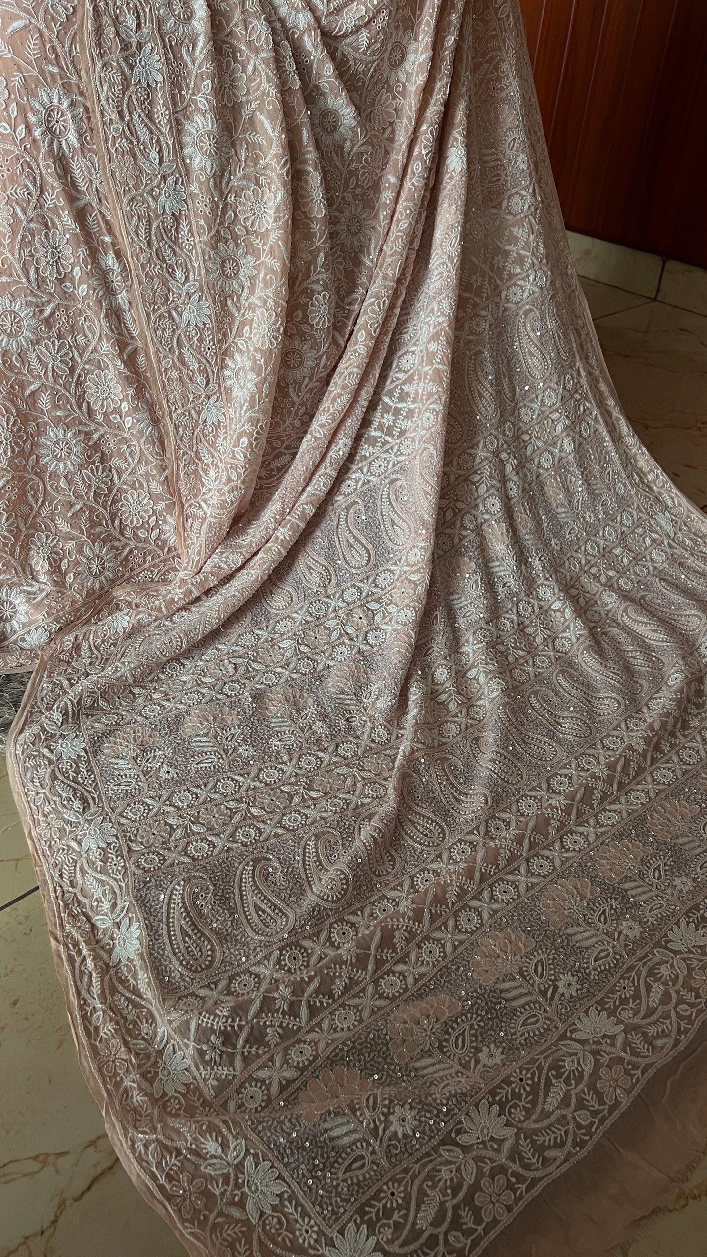 Suhaan Old Rose Pink 2 and 3 taar Chikankari Masterpiece Saree